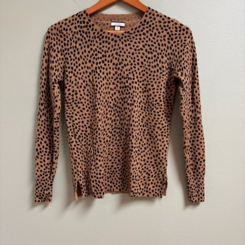 J Crew Womens Animal‎ Leopard Cashmere Sweater Size XXS Pullover Classic Career